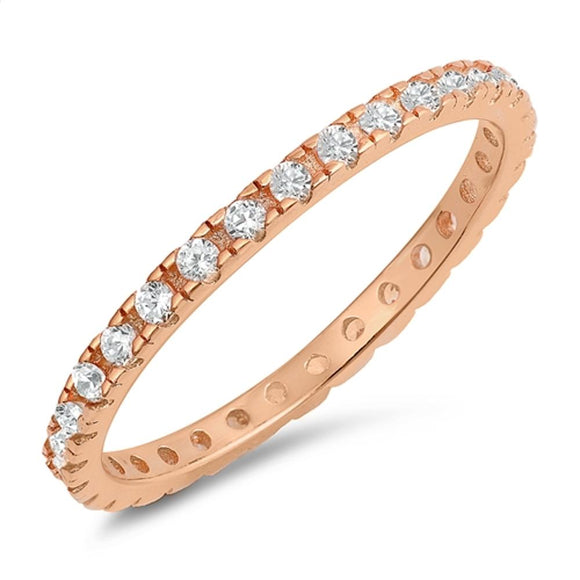 Rose Gold Tone Eternity Wedding Ring New .925 Sterling Silver Band Sizes 4-10