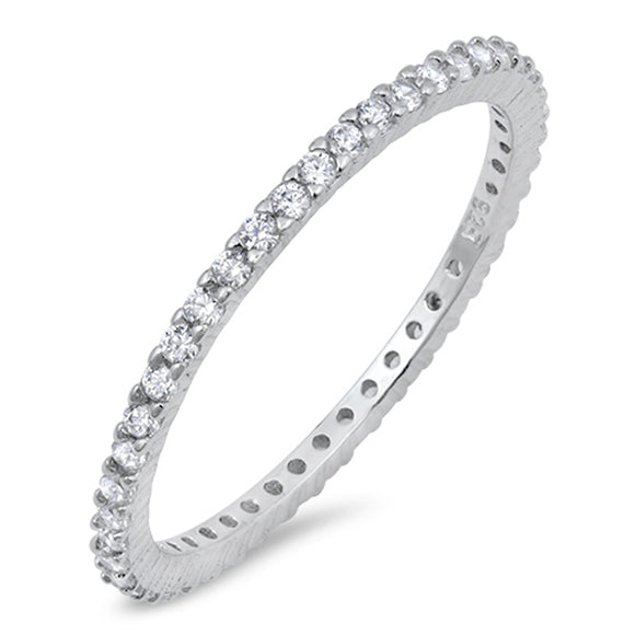 Sterling Silver Eternity Band Clear CZ Thin 2mm Ring Stackable Sizes 3-10