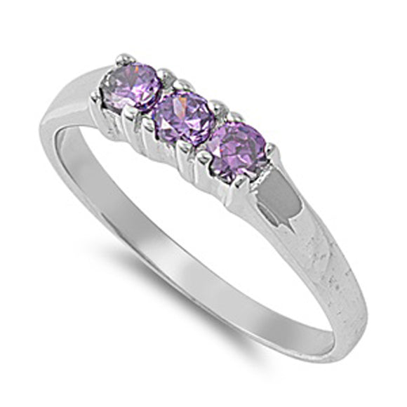 Amethyst CZ Studded Fashion Promise Ring New .925 Sterling Silver Band Sizes 1-5