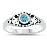 Aquamarine CZ Filigree Flower Boho Ring New .925 Sterling Silver Band Sizes 1-5