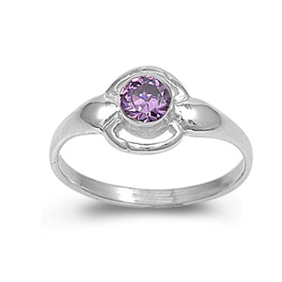 Amethyst CZ Round Solitaire Cutout Baby Sterling Silver Ring Sizes 1-5