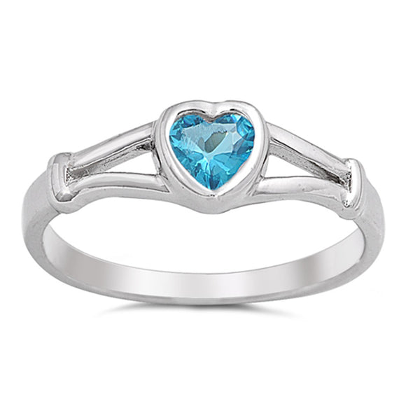 Aquamarine CZ Heart Promise Ring New .925 Sterling Silver Band Sizes 1-5