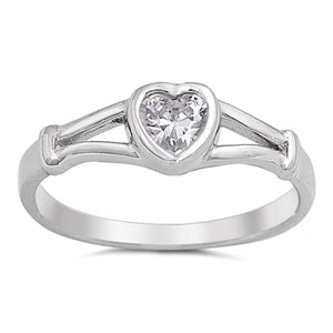 Clear CZ Heart Promise Ring New .925 Sterling Silver Band Sizes 1-5