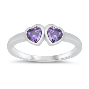 Amethyst CZ Heart Love Polished Baby Ring .925 Sterling Silver Band Sizes 1-5