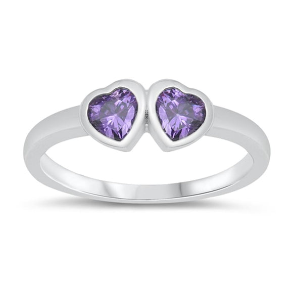 Amethyst CZ Heart Love Polished Baby Ring .925 Sterling Silver Band Sizes 1-5