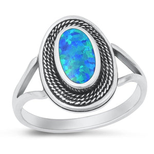 Sterling Silver Blue Lab Opal Bali Ring