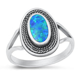 Sterling Silver Blue Lab Opal Bali Ring