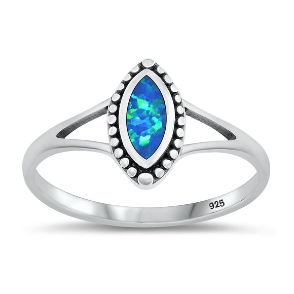 Sterling Silver Blue Lab Opal Bali Ring