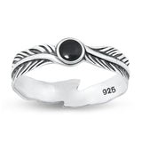 Sterling Silver Black Agate Leaf Ring