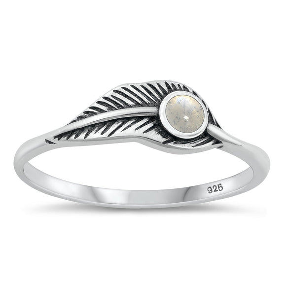 Sterling Silver Moonstone Leaf Ring