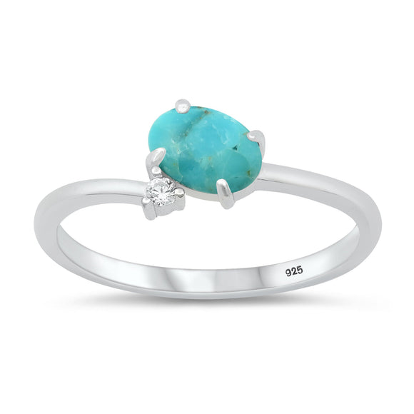 Sterling Silver Genuine Turquoise & CZ Ring