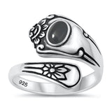 Sterling Silver Black Agate Spoon Ring