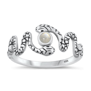 Sterling Silver Moonstone Snake Ring