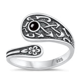 Sterling Silver Black Agate Mushroom Flower Spoon Ring
