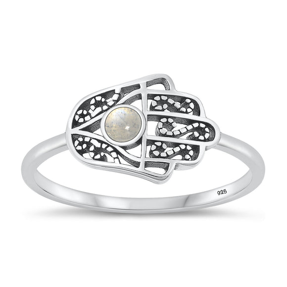 Sterling Silver Moonstone Hamsa Ring