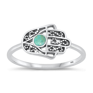 Sterling Silver Genuine Turquoise Hamsa Ring