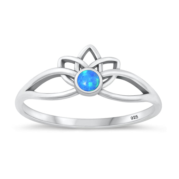 Sterling Silver Blue Lab Opal Lotus Ring