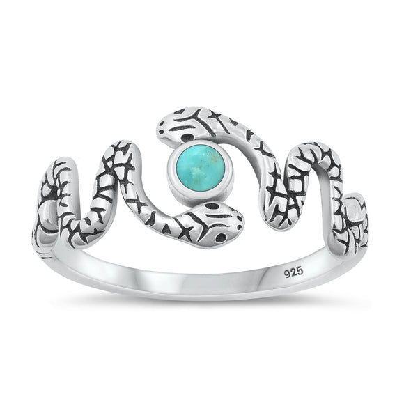 Sterling Silver Genuine Turquoise Snake Ring