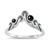 Sterling Silver Black Agate Mushroom Chevron Ring