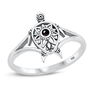 Sterling Silver Black Agate Sea Turtle Ring