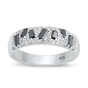 Sterling Silver Black & Clear CZ Ring