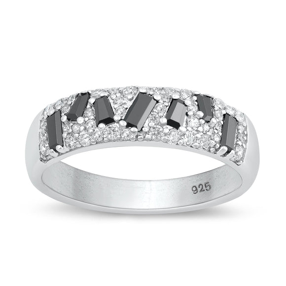 Sterling Silver Black & Clear CZ Ring