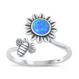 Sterling Silver Blue Lab Opal Flower Bee Spoon Ring