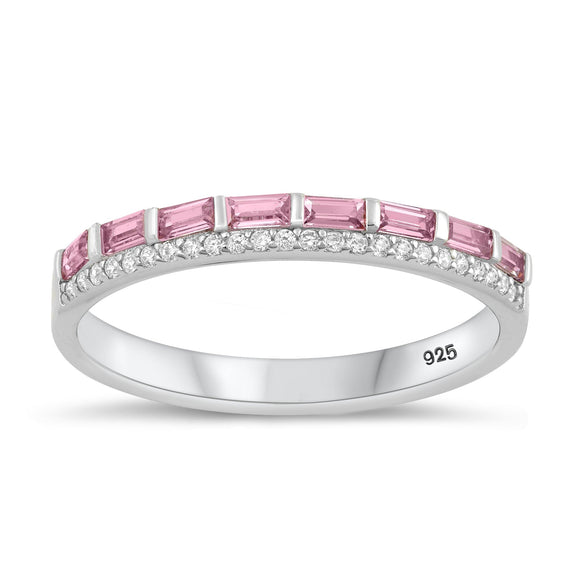 Sterling Silver Pink & Clear CZ Ring