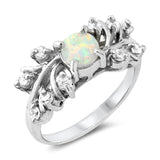 White Lab Opal Leaf Fantasy Flower Ring New .925 Sterling Silver Band Sizes 5-9