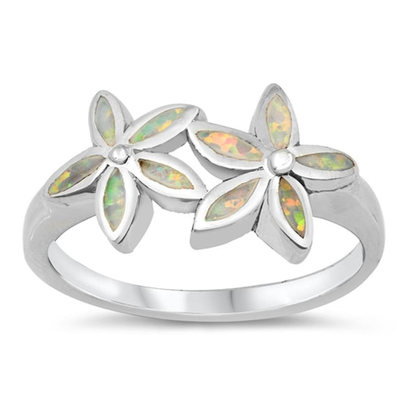 Women's Flower White Lab Opal Fashion Ring .925 Sterling Silver Band Sizes 6-10