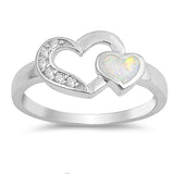White Lab Opal Heart Love Cutout Promise Ring Sterling Silver Band Sizes 4-12