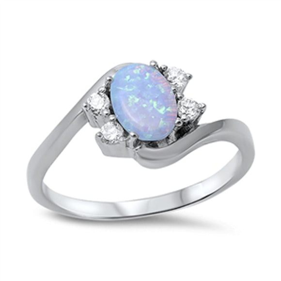 Light Blue Opal White CZ Cluster Classic Ring .925 Sterling Silver Sizes 4-10