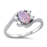 Pink Lab Opal Clear CZ Cluster Classic Ring .925 Sterling Silver Band Sizes 4-10