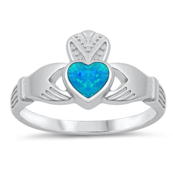 Blue Lab Opal Unique Claddagh Ring New 925 Sterling Silver Thumb Band Sizes 5-10