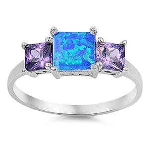 Blue Lab Opal Unique Square Solitaire Ring .925 Sterling Silver Band Sizes 5-11
