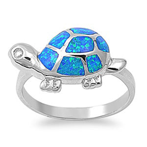Blue Lab Opal Polished Turtle Pet Cute Ring .925 Sterling Silver Band Sizes 5-10