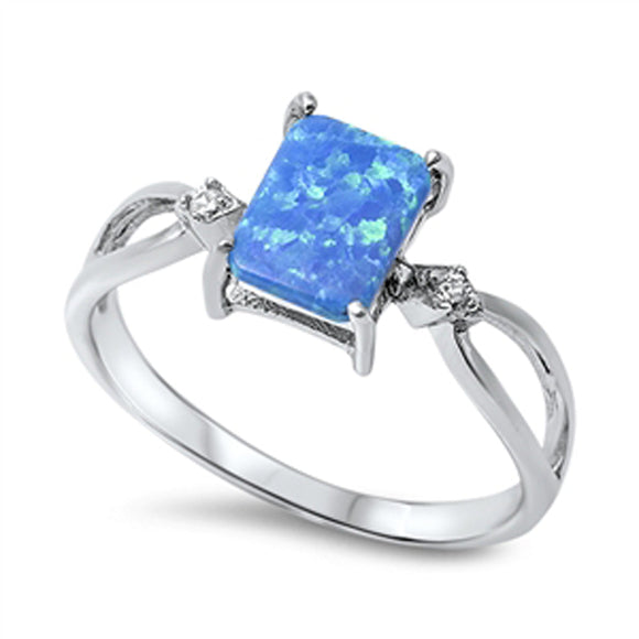 Princess Cut Blue Lab Opal White CZ Ring New 925 Sterling Silver Band Sizes 4-10