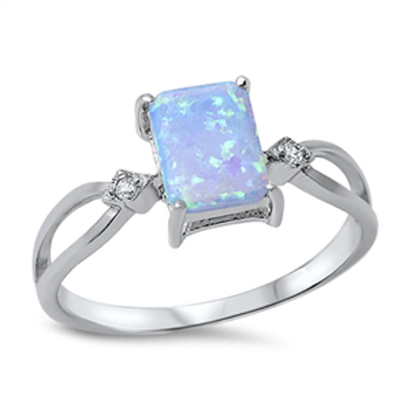 Princess Cut Blue Lab Opal Clear CZ Ring New 925 Sterling Silver Band Sizes 4-10
