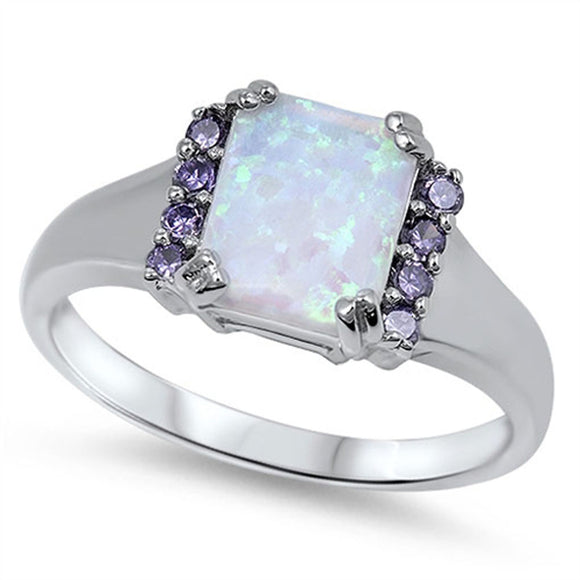 Amethyst CZ White Lab Opal Fashion Ring New .925 Sterling Silver Band Sizes 5-10