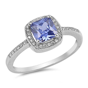 Blue Sapphire CZ Classic Halo Promise Ring .925 Sterling Silver Band Sizes 5-12