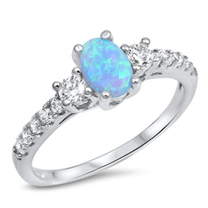 Blue Lab Opal Oval Solitaire White CZ Wedding Ring Sterling Silver Sizes 4-12
