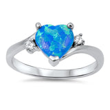 Blue Lab Opal Heart Love Cute Promise Ring .925 Sterling Silver Band Sizes 5-10