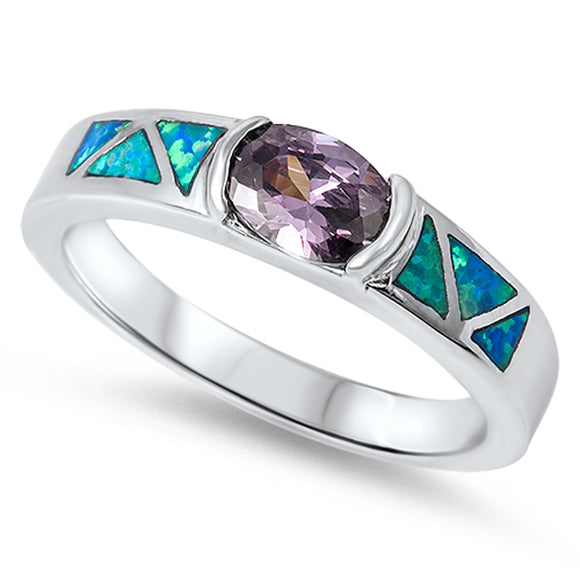 Amethyst CZ Blue Lab Opal Unique Ring New .925 Sterling Silver Band Sizes 6-10