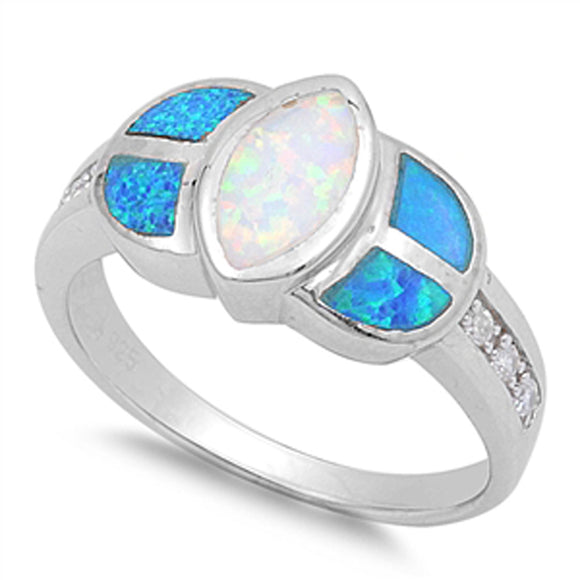 Blue White Lab Opal Clear CZ Cute Ring New .925 Sterling Silver Band Sizes 5-9