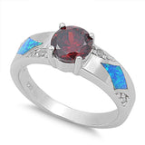 Women's Garnet CZ Blue Lab Opal Unique Ring .925 Sterling Silver Band Sizes 5-9