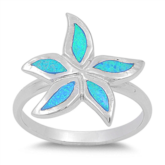 Flower Star Blue Lab Opal Unique Ring New .925 Sterling Silver Band Sizes 6-10