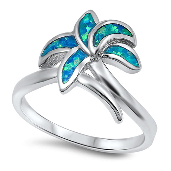 Palm Tree Blue Lab Opal Classic Ring New .925 Sterling Silver Band Sizes 5-10