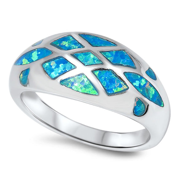Checkered Blue Lab Opal Fashion Ring New .925 Sterling Silver Band Sizes 5-10