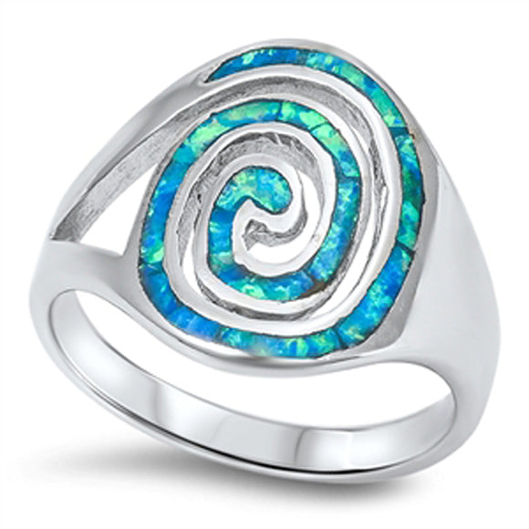 Women's Swirl Blue Lab Opal Fashion Ring New 925 Sterling Silver Band Sizes 6-10
