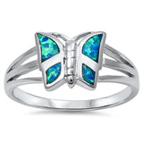 Butterfly Blue Lab Opal Polished Ring New .925 Sterling Silver Band Sizes 5-10